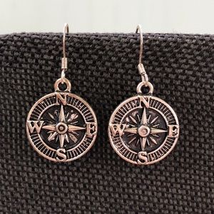 Petite silver color compass earrings!